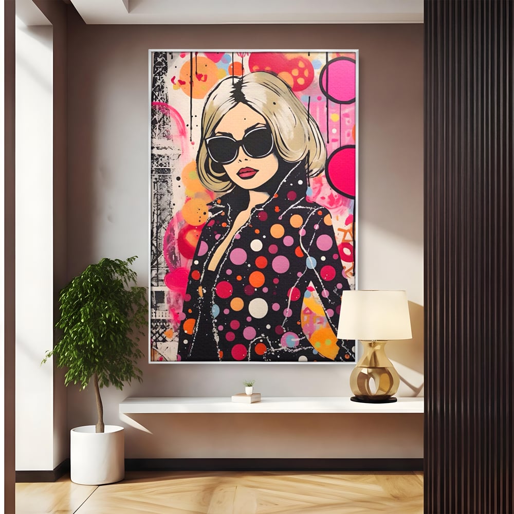 Tablou canvas cu tablou canvas cu portret pop art, in rama de aluminiu argintiu
